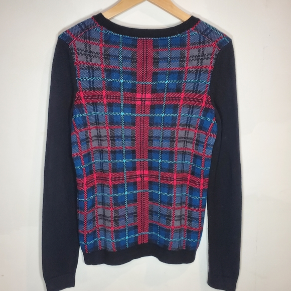 Tommy Hilfiger red blue black gray plaid crew neck pullover knit sweater small - Picture 2 of 9